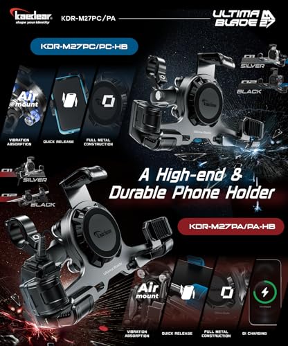 Kaedear Motorcycle Phone Mount, Aluminum, Premium Phone Holder, Anti-Vibrations, Quick Release Button, Durable, Anti-Theft Mount, Ultima Blade KDR-M27PC-BK (Black) - style: 1" Ball - Black