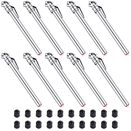 10 Pieces Pencil Tire Pressure Gauge Stainless Steel Stem Tire Pressure Gauge Accurate Mechanical Wheel Checker with 20 Pieces Tire Stem Valve Caps for Car Truck Motorcycle Bike