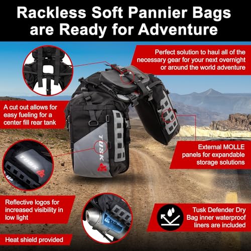 TUSK Highland X2 Rackless Luggage System w/Small Dry Duffel/Large Bottle Holders Standard Heat Shield Black/Grey - color: Black/Grey, size: Small Dry Duffel/Large Bottle Holders, style: Standard Heat Shield