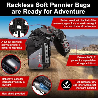 TUSK Highland X2 Rackless Luggage System w/Small Dry Duffel/Large Bottle Holders Standard Heat Shield Black/Grey - color: Black/Grey, size: Small Dry Duffel/Large Bottle Holders, style: Standard Heat Shield