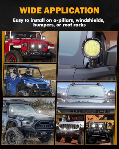 Auxbeam 4 Inch LED Offroad Lights, P4 Series 90W LED Offroad Driving Lights, Super Bright White Spot Beam Auxiliary Work Light with Wiring Harness Kit for Truck Pickup SUV ATV UTV 4x4 Jeep - color: P4 Series-White Spot Beam