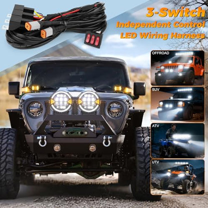 2 Leads Wiring Harness Kit, 12V Plug & Play 4-Pin DT Wiring Harness with 3-Button Switch & Relay Blade Fuse for Truck SUV ATV Off-Road LED Light Pods & Light Bars