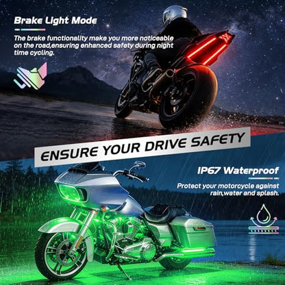 Nilight 8PCS Motorcycle RGB Led Light Kit Waterproof Multi Color Atmosphere Neon Accent APP and Remote Control Underbody Strips for Harley Davidson Honda Kawasaki Suzuki - color: 8Pcs RGB LED Strip-APP