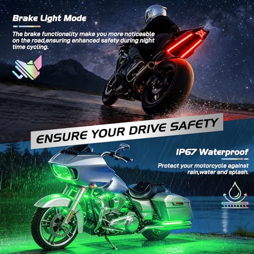 Nilight 8PCS Motorcycle RGB Led Light Kit Waterproof Multi Color Atmosphere Neon Accent APP and Remote Control Underbody Strips for Harley Davidson Honda Kawasaki Suzuki - color: 8Pcs RGB LED Strip-APP