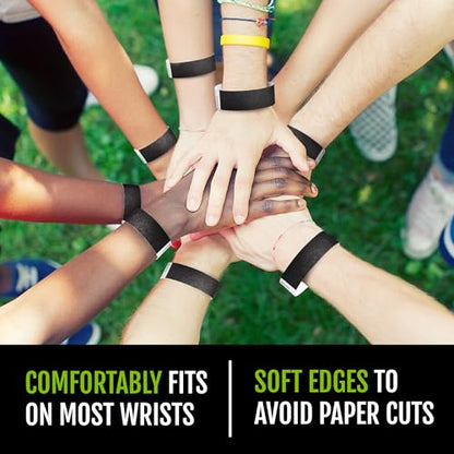 1,000 WristCo Black Tyvek Wristbands for Events - Comfortable Tear Resistant Paper Bracelets ID Wrist Bands for Concerts Festivals Admission Party Identification - color: Black