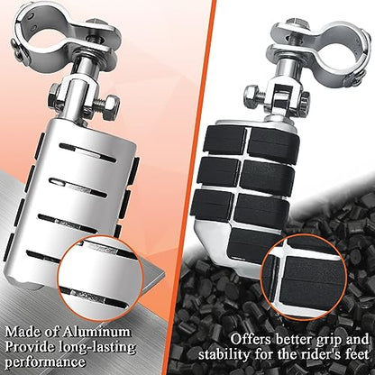 FOVPLUE 1",1.25"Highway Footpegs, Adjustable Highway Peg w/Clamp for Harley Touring Softail Dyna Sportster models w/25mm-32mm Engine Guard/Tubing, CHROME#2 - color: Chrome For Lion Paw Style