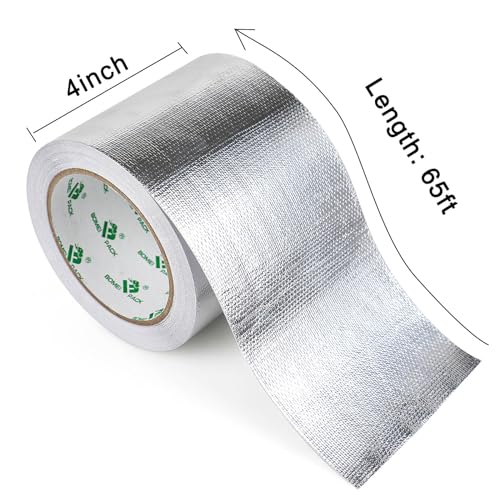 BOMEI PACK Adhesive Aluminum Foil Heat Shield Tape Barrier 4in x 66ft, Fiberglass Thermal Insulation Reflective Material High Temp - size: 4in*66ft