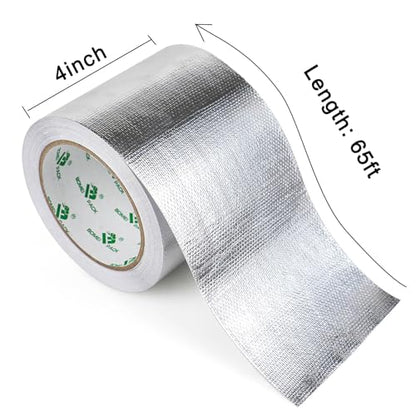 BOMEI PACK Adhesive Aluminum Foil Heat Shield Tape Barrier 4in x 66ft, Fiberglass Thermal Insulation Reflective Material High Temp - size: 4in*66ft