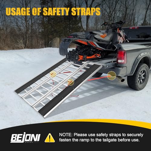 BEJONI 85" L Tri-Fold Snowmobile Ramp, Extra-Wide Aluminum Loading Ramps, 1600LBS, Heavy-Duty ATV Ramp for Pickup Truck, Trailer, UTVs, ATVs, Motorcycles, Dirt Bikes, Winter Gift for Man - size: 85'' L - 1600lbs Load Capacity