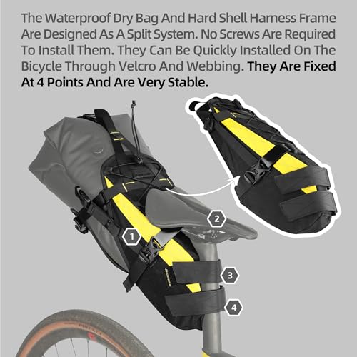 Rhinowalk 14L Waterproof Hardshell Bike Saddle Bag – Two-Piece Rear Seat Bag,Mount, Tear-Resistant, No-Screw Installation, Fits Most Bikes-(White+Black) - color: White+Black