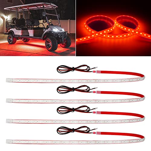 Red Car LED Strip Light,24inch 12V Interior Light Strip IP68 Waterproof Cuttable for Car Motorcycles Boat Golf Cart Truck Cargo Home Decoration with Strong Nano Tape(4PCS) - color: Red, size: 24 inch