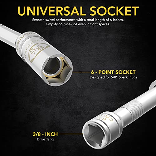 LEXIVON 5/8" Swivel Magnetic Spark Plug Socket, 3/8" Drive x 6" Total Length | Enhanced Magnetic Design with Thin Wall Socket, Cr-v Steel (LX-121) - size: 5/8-Inch x 6-Inch