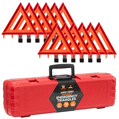 Xpose Safety Reflective Emergency Triangles – 12 Kits (36 Triangles) – DOT Approved Roadside Car Safety Warning Reflectors – Red & Orange Automotive Vehicle Hazard Visibility Markers - size: 12 Packs