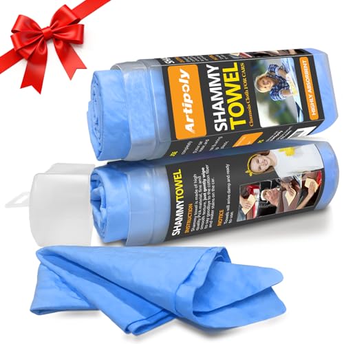 ARTIPOLY Premium Shammy Towel for Car Drying 2pk (26”x17”)-Super Absorbent Chamois Towel-Reusable shamies Towels for Cars, Bathroom,Pets, Dust Remove, No Spots/Streak/Scratch, Large, Blue - color: Blue, size: 2pk 26"x17"