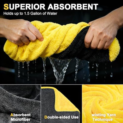 SMINDER 1400 GSM Car Drying Towels Car Detailing– XXL Microfiber Towels for Cars, Trucks (48" x 24"), Ultra-Absorbent, Streak-Free, Scratch-Free, No Water Spots, Double-Twist Pile & Edgeless Design