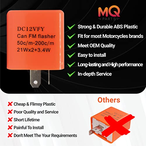 2 Packs 2-Pin 12V Speed Adjustable LED Electronic Flasher Relay Fixes Motorcycle Turn Signal and Hazard Warn Hyper Flash - Premium Version Orange DC12V-FM Part by MQparts
