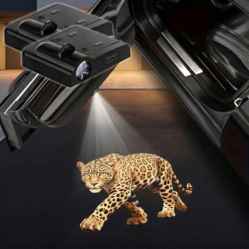 2PCS Leopard Car Door Lights Projector, Magnetic Logo Projector Door Lights, Wireless LED Welcome Puddle Light, Cheetah Car Accessories Decor, Leopard Gifts for Women Men, Fit All Vehicles Motorcycle - color: Leopard
