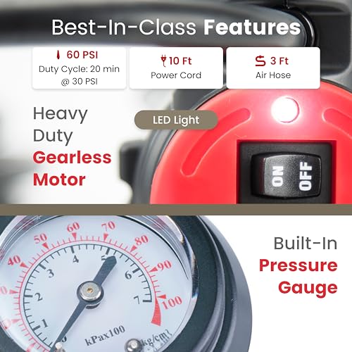 VIAIR 84P - 00084 Tire Inflator Portable Air Compressor for Car, Truck & SUV | 12V On/Offroad Heavy Duty Pump 60 PSI, Cigarette Plug, Press-On Chuck - size: Clip on Chuck, style: Analog Manual/Press On