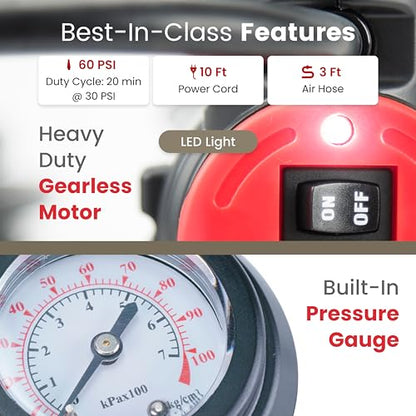 VIAIR 84P - 00084 Tire Inflator Portable Air Compressor for Car, Truck & SUV | 12V On/Offroad Heavy Duty Pump 60 PSI, Cigarette Plug, Press-On Chuck - size: Clip on Chuck, style: Analog Manual/Press On