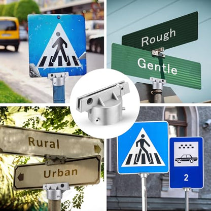 Hicarer 1 Pcs Street Name Sign Bracket for 2 3/8" Pole 5.5" Wide (3/16" Slot) Heavy Duty Street Name Sign Holder Round Aluminum Pole Bracket - style: Standard