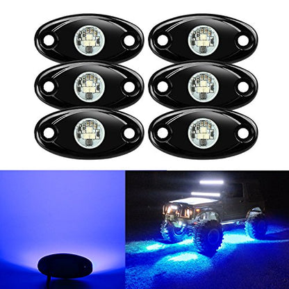 6 Pods LED Rock Lights, Ampper Waterproof LED Neon Underglow Light for Car Truck ATV UTV SUV Offroad Boat Underbody Glow Trail Rig Lamp (Blue) - color: Blue, size: 6 Pods