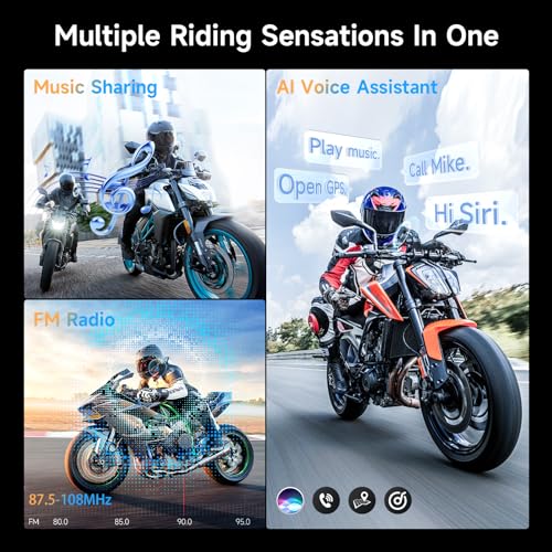 Moman Motorcycle Intercom, 2-Way Intercom Communication Systems, FM Music Sharing, Hi-Fi Stereo, CVC Noise Cancellation, Waterproof BT5.1 Group Helmet Speaker Headset, for Dirt Bike/ATV(H2E 1 Pack)