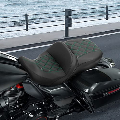 C.C. RIDER Rider Passenger Seat fit for Harley Davidson Touring 2009-2023 Road King Street Glide Road Glide Electra Glide Tri Glide models - color: 34#Black+Green Seat