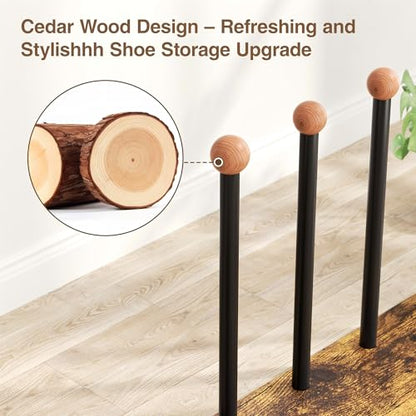 pickpiff Boot Rack 8-Pair Cedar Ball End Boot Rack Shoe Organizer Free standing Metal Holder with Wood Base