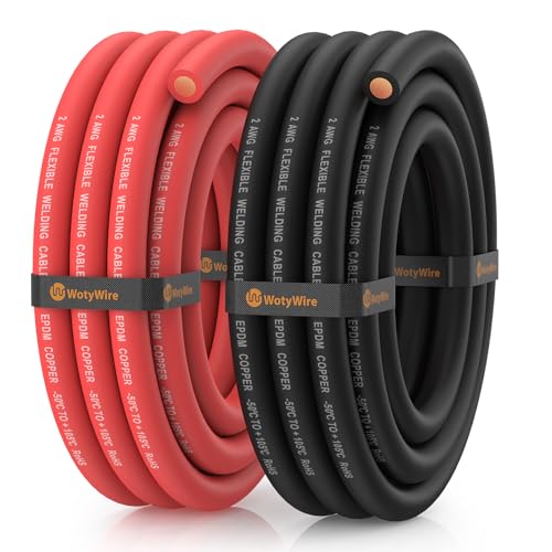 2 Gauge Wire Battery Cable, 2 AWG EPDM Welding Cable with Oxygen-Free Copper, High Conductivity/Flexible for Solar, Battery, Inverter, Automotive, Marine, RV (10 ft Red + 10 ft Black) - color: 2awg, size: 10ft