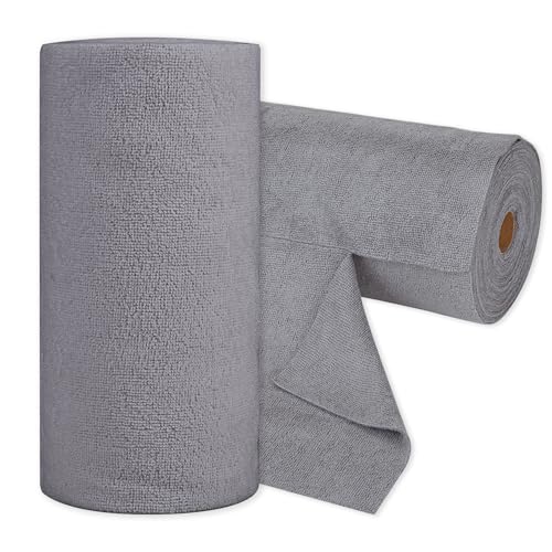 CARTMAN 60 Pack Microfiber Cleaning Cloth, Reusable Tear Away Towels Roll, 12"x12", Multi-Purpose Microfiber Towels Cleaning, Lint Free, Absorbent Cleaning Rags for Kitchen, Car, Glass (Grey) - color: 60pk Grey