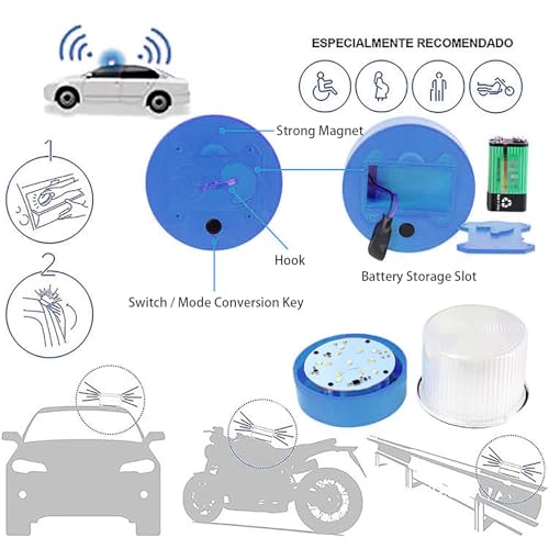 Marhynchus Traffic Emergency Light, Portable LED Strobe Beacon with Magnetized Roof Mount and Hook IP67 Water Proof for Car Motorcycle Truck Roadside Emergencies (Blue White) - color: Blue White