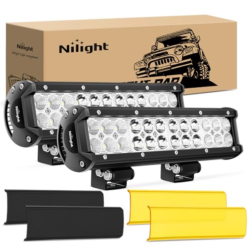 Nilight LED Light Bar with Yellow/Black Covers 2 PCS 12 Inch 72 W Spot Flood Combo Off Road Lights Super Bright Driving Fog Boat Lighting for Trucks Pickup Golf Cart SUV ATV UTV 4x4 Van Camper - color: White+Yellow Black Cover