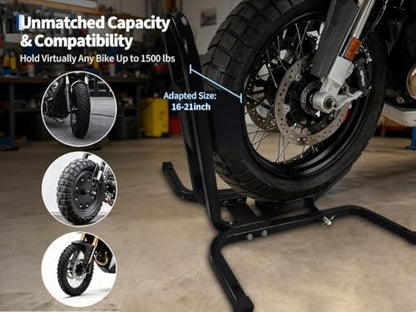Professional Grade Universal Motorcycle Wheel Chock – Heavy-Duty 1500 Lb Stand for Trailers, Garage, Dirt Bikes, Cruisers & Sport Bikes with Quick-Adjust Security