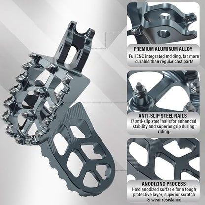 Dirt Bike Foot Pegs,Replaceable Footpegs CNC Machined Aluminum Wide Platform with Springs for CRF150R CRF250R CRF450R CRF250X CRF450X CRF300L CRF250L CR125 CR250 CRF1000L (Titanium) - color: Titanium