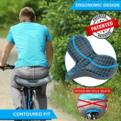 X WING New-Age Noseless Bike Seat Cushion for Men & Women - Extra Padding & Wide - Suitable for City, Electric, Stationary Bikes - Compatible with Peloton Bikes – Wide Winged Bike Seat with Cushion - color: Black Mega Plus