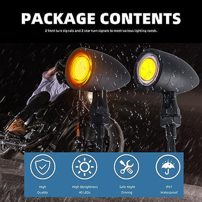 Motorcycle Bullet Turn Signals LED Front Rear Lights 4 PCS, 40 LEDs Retro Switchback Running Turn Brake Light Blinkers Universal Fit Harley Dyna Chopper Bobber Suzuki Yamaha Honda -Black - color: 2052-4PCS- BK
