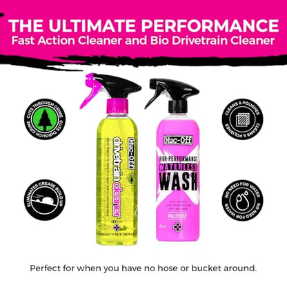 Muc-Off Waterless Wash 750 ml & Bio Drivetrain Cleaner 500ml Bundle | High-Performance Bike Cleaning Kit | Spray & Wipe Bike Cleaner + Fast-Acting Biodegradable Degreaser - size: 42.26 Fl Oz (Pack of 2)