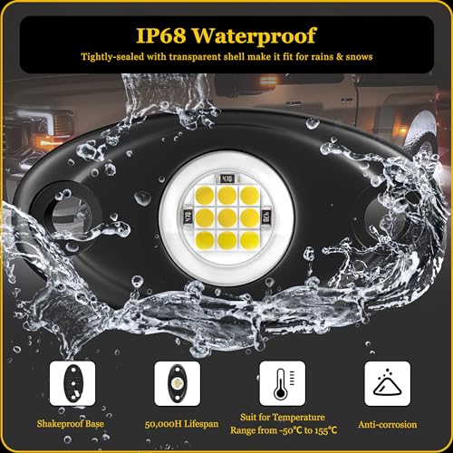 24 Pods White Rock Lights, Heefrole IP68 Waterproof Shakeproof Wide Angle Anti-Corrosion Pure White LED Rock Lights for Trucks Jeep UTV ATV SUV Boat Underglow Lighting Kit - size: 24 Pods