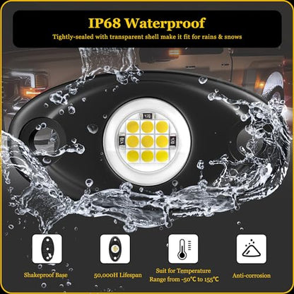 24 Pods White Rock Lights, Heefrole IP68 Waterproof Shakeproof Wide Angle Anti-Corrosion Pure White LED Rock Lights for Trucks Jeep UTV ATV SUV Boat Underglow Lighting Kit - size: 24 Pods