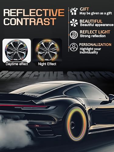 Maicican Rainbow Reflective Stripe Car Wheel Stickers, 20 Pcs - Night Safety Warning, Anti-Scratch, Universal - color: Rainbow