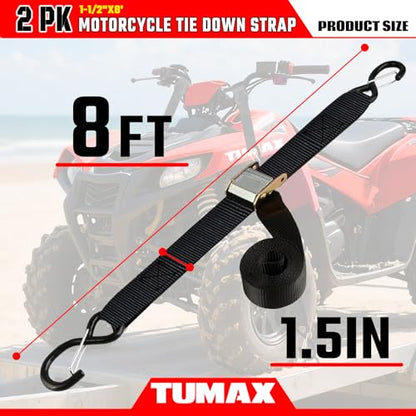 Tie Down Strap Cambuckle Strap - 2000lbs Break Strength, 1.5 in x 8ft Cargo Straps with Safety S-Hooks, Heavy Duty Cam Buckle Strap for Moving Lawn Equipment, Cargo Appliances, Motorcycle, 2PK - color: Black