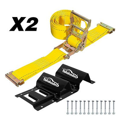 Wheel Chock Tie Down Kit (4,500lb Break Strength) Heavy Duty Trailer Tire Straps System for ATV, UTV, Lawn Mower & More - Ratchet Tie Downs Accessories with E Track for Four Wheeler - style: 2-Wheel Chock Set