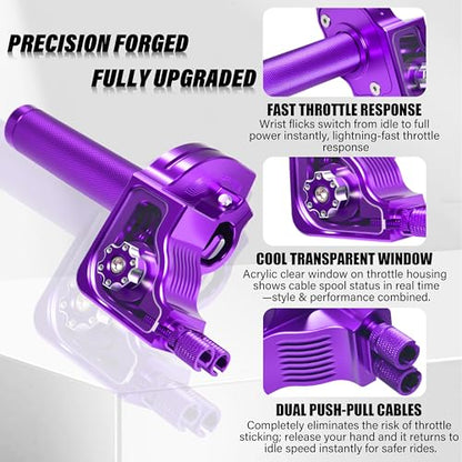 Universal 7/8" Big Twist Throttle Assembly, Dual Push-Pull Cable with Transparent Window for 110-650cc Dirt Pit Bike, Motocross, ATV & Quad, CNC Aluminum Quick Twister Throttle Grip (Purple) - color: Purple