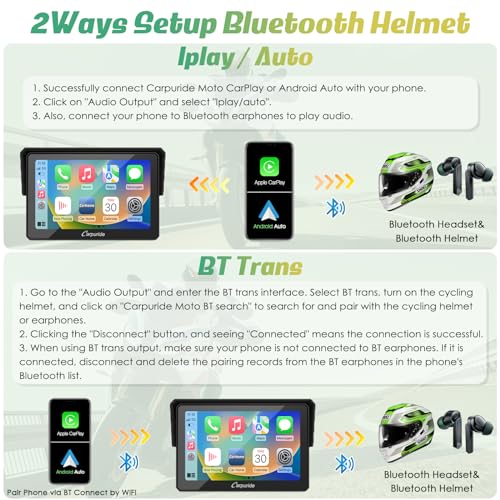 Carpuride W502 Motorcycle GPS Wireless Portable Carplay/Android Auto Waterproof Car Stereo, 5" IPS Touch Screen with Dual Bluetooth, Navigation/Siri/G00gle Assistant for Motorbike - style: Carpuride w502