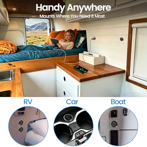 12V USB Outlet All-Aluminum QC 3.0 USB-A & USB-C PD3.0 Dual Fast Car Charger Socket, Recessed Mount Car USB Port for Car Truck Boat RV Camper Van Trailer (Small Version*2) - color: Small Version*2