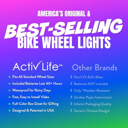 Activ Life 2-Tire Pack LED Bike Wheel Lights with Batteries Included, Get 100% Brighter and Visible from All Angles for Ultimate Safety and Style - color: Pastel