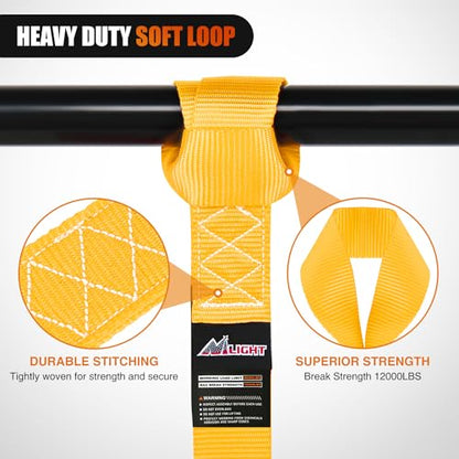 Nilight Soft Loop 1.7”×17" Motorcycle Tie Down Straps Heavy Duty 12000Lbs Max Break Strength for Securing ATV UTV Kayak Moving Cargo (8PK-Yellow) - color: Yellow
