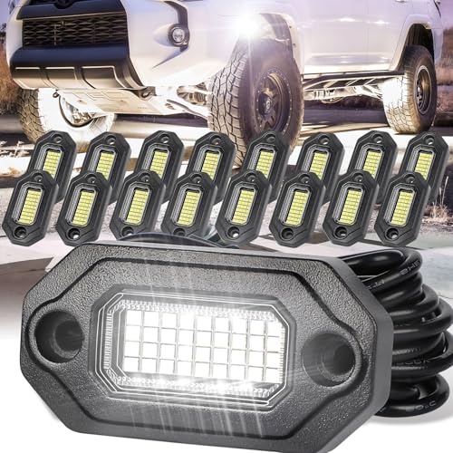 20 Pods White Rock Lights，Aluminum Housing, Waterproof IP68,6500K Pure White Super Bright Underglow, Rock Lights for Trucks, UTV, ATV, SUV, Boats,Each Rock Light Comes with a 15-Foot Extension Cord - size: 20 Pods