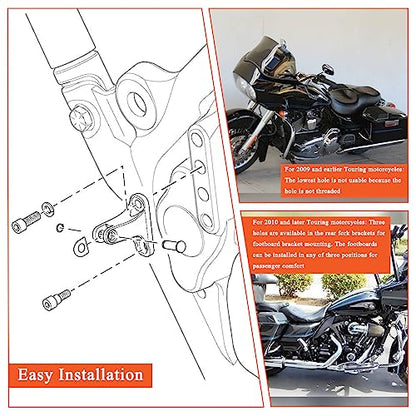 FOVPLUE Passenger Mini Footboard, Passenger Footpegs w/Mount Kit for Harley Touring 1993-2025 CVO Electra Glide Road Glide Road King Street Glide Ultra Classic Ultra Limited Revival FLH,Gloss Black#1 - color: Gloss Black Passenger Footpegs