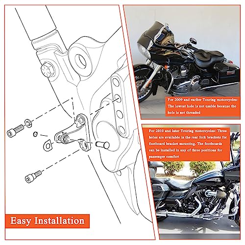 FOVPLUE Passenger Mini Footboard, Passenger Footpegs w/Mount Kit for Harley Touring 1993-2025 CVO Electra Glide Road Glide Road King Street Glide Ultra Classic Ultra Limited Revival FLH, Gloss Black#2 - color: Black Passenger Footpegs